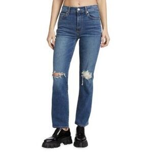 Le Jean Isla High Rise Distressed Straight Leg Jeans Blue Women's Size 27